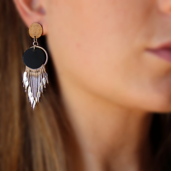 *2 for $15* Southwestern Wood Metal Drop Earrings - Picture 6 of 6
